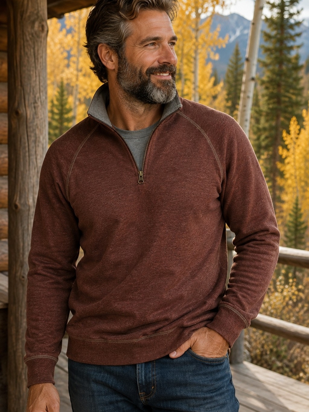 RedHead Quarter Zip Pullover Men's M Burgundy Heather Fleece Sweatshirt Cotton